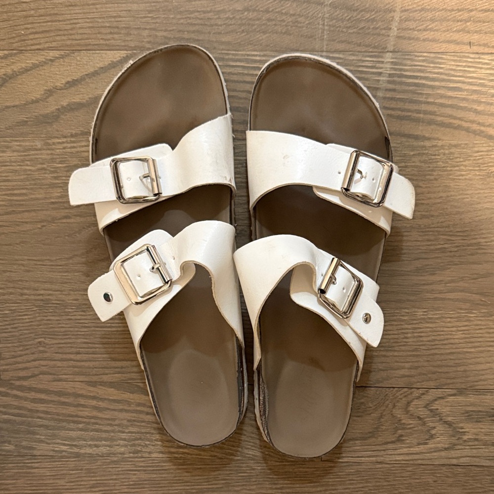 White Double Strap Sandals‎ with Buckles size 8